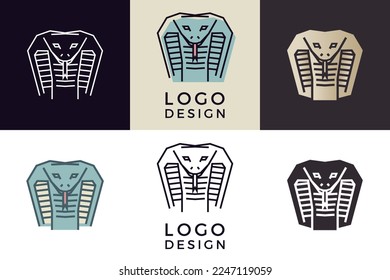 Stylized geometric serpent head illustration. Vector icon tribal cobra design in 6 different styles