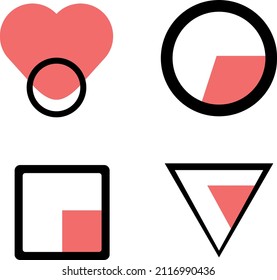 stylized geometric shapes. with coral-colored inserts