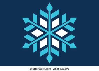 Stylized Geometric Snowflake Icon on Dark Blue Background symbol winter