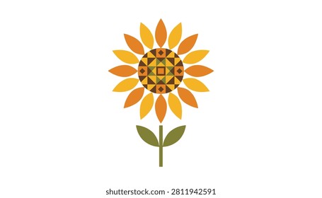Stylized geometric sunflower with orange and yellow petals displayed elegantly against a clean white background.