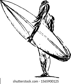 stylized, geometric surfing sketch vector