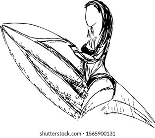 stylized, geometric surfing sketch vector
