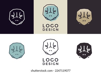 Stylized geometric turtle head illustration. Vector icon tribal tortoise design in 6 different styles