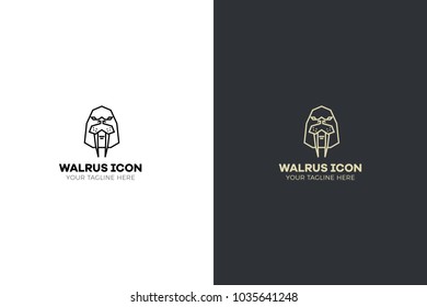 Stylized geometric walrus head illustration. Vector icon tribal animal design