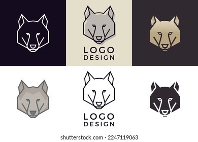 Ilustración geométrica estilizada de la cabeza del lobo. Diseño tribal de íconos vectores en 6 estilos diferentes