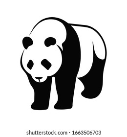 Stylized Giant panda full body drawing. Simple panda bear icon or logo design. Black and white vector illustration.