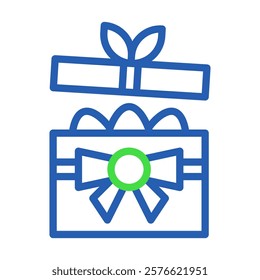 Stylized gift box with open top and ribbon bow