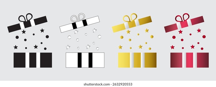 Stylized Gift Boxes in Color Variations with Sparkles and Ribbons