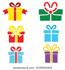 Stylized Gift Package Set, Elegant Present Icons with Bows for Celebrations isolated white background