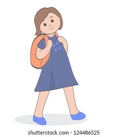 Stylized girl with a backpack in motion