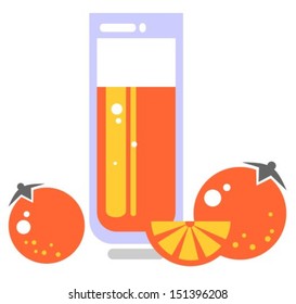 Stylized glass of juice and orange isolated on a white background.