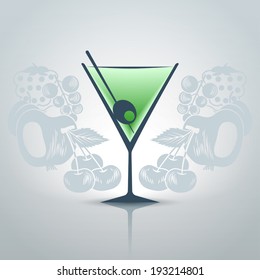 Stylized glass of martini with decorative patterns of different fruit vector illustration
