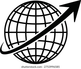 A stylized globe with an arrow indicating upward global movement or progress Vector