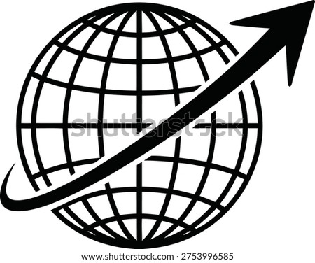 A stylized globe with an arrow indicating upward global movement or progress Vector