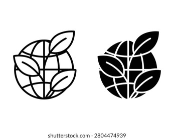Stylized globe icon with three leaves representing environmental protection and sustainability conce