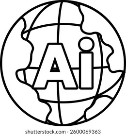 A stylized globe with the letters AI on it In black and white line style