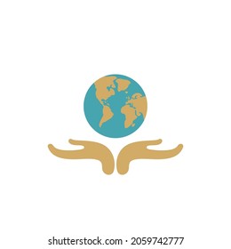 Stylized globe on the palms.
