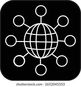 Globo estilizado cercado por uma linha circular, definido em um fundo escuro. Ideal para uso de marcas tecnológicas, digitais ou globais.