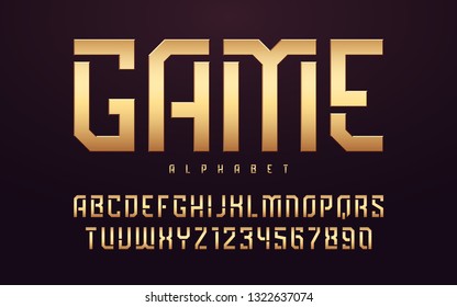 Stylized glossy golden uppercase letters, alphabet, typeface, font. Vector illustration.