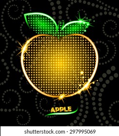 Stylized glowing apple. Halftona style. Vector illustration.