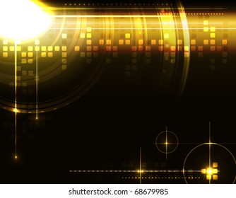 Stylized glowing background with digital symbols, vector illustration