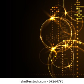 Stylized glowing background with digital symbols, vector illustration