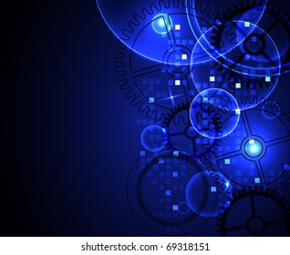 Stylized glowing background with digital symbols, vector illustration