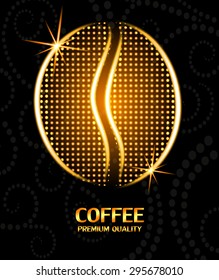 Stylized glowing coffee bean. Halftone style. Vector illustration.