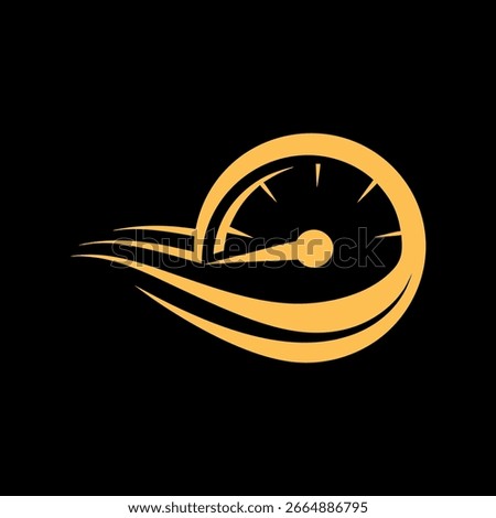 A stylized, glowing yellow speedometer icon with motion blur streaks against a black background, symbolizing speed and performance.
