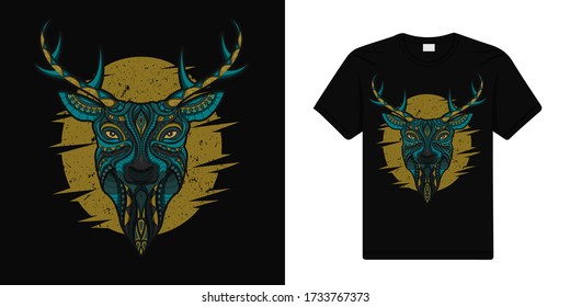 Stylized goat in ethnic vector dark background with moon