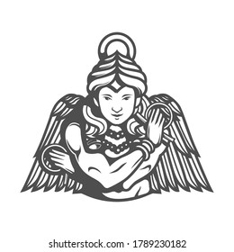 The stylized goddess Ishtar. black and white on a white background. logo vector. illustration. 