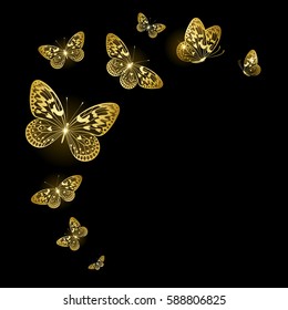 stylized gold butterflies on a black background