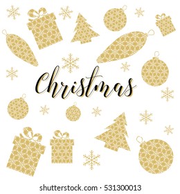 Stylized gold Christmas toys.