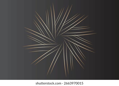 Stilisierte goldene kreisförmige Linien bilden ein einzigartiges Muster auf dunklem Farbverlauf-Hintergrund und veranschaulichen ein modernes, künstlerisches und dynamisches abstraktes Konzept, das für verschiedene Designzwecke verwendet werden kann.