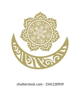 stylized gold moon and sun mandala, vector