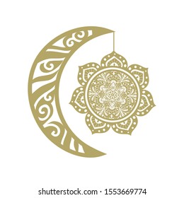 stylized gold moon and sun mandala, vector
