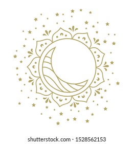 stylized gold sun, moon and stars, vector 
