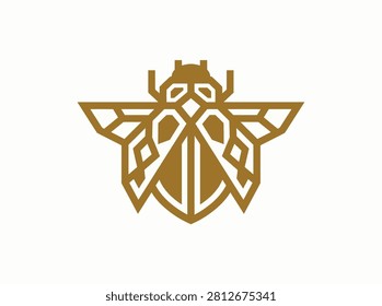 Stylized golden beetle logo in geometric, abstract design. Clean vector art, perfect for branding, emblems, and nature-themed concepts.