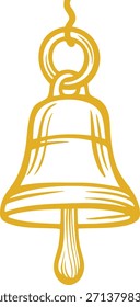 Una campana dorada estilizada que cuelga de un bucle representado con sombras cálidas y contornos limpios.