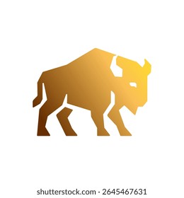 Stylized Golden Bison Vector Icon in Geometric Design. Primium buffalo logo template design
