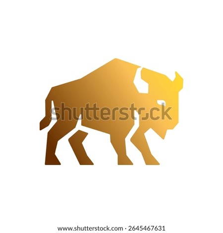 Stylized Golden Bison Vector Icon in Geometric Design. Primium buffalo logo template design
