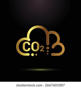 Ilustración de nube de emisiones de CO2 dorado estilizado que representa las preocupaciones ambientales sobre la contaminación por dióxido de carbono