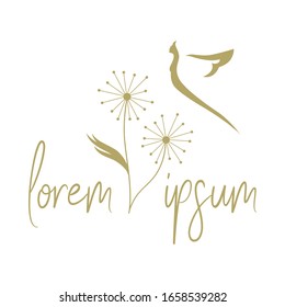stylized golden fairy and dandelion flowers, vector logo template