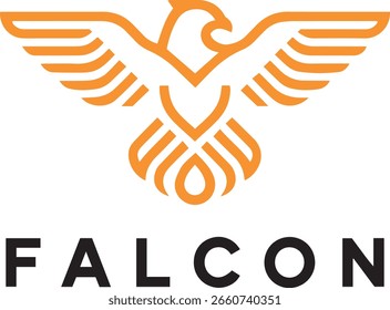 Um logotipo estilizado de falcão dourado com asas estendidas acima da palavra "FALCON" em letras negras em um fundo branco.