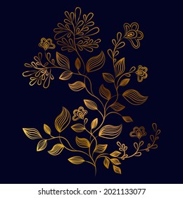 Stylized Golden Flower. Plant. Outline Drawing. Vector