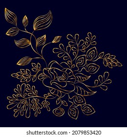 Stylized golden flower. Plant. Outline drawing. Vector