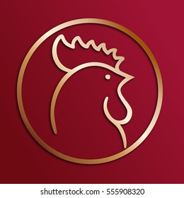 Stylized golden rooster on red background, symbol of chinese new year 2017. Vector illustration