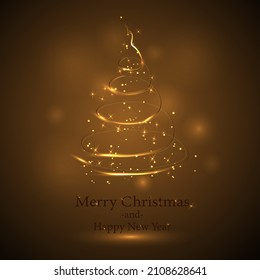 Stylized golden silhouette of a Christmas tree made of shiny circle particles. vector illustration of golden christmas tree eps10