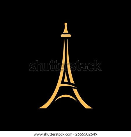 A stylized, golden silhouette of the Eiffel Tower against a stark black background, evoking elegance and iconic Parisian charm.