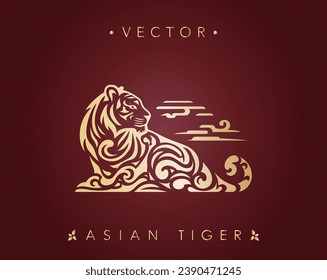 Stylized Golden Tiger on Maroon Background 